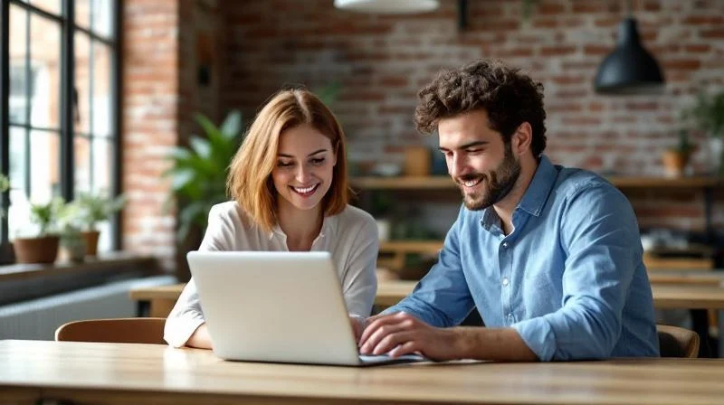 Frau und Mann besprechen Weiterbildungsunterlagen in einem Koelner Buero