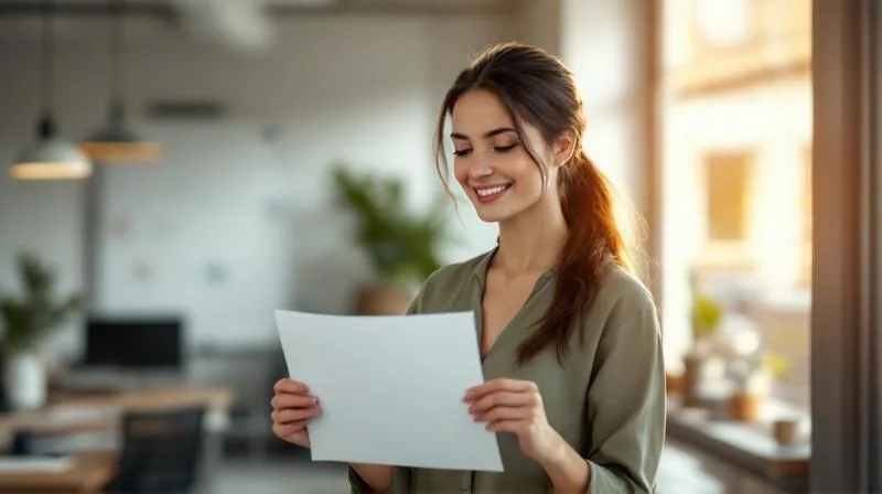 Mann haelt sein IHK-Zeugnis in einer modernen Koelner Wohnung